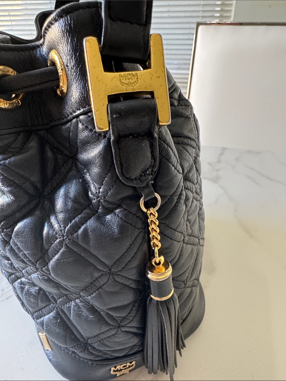 Rare Vintage MCM Michael Cromer Handheld Mini Bucket Bag - Quilted Lambskin - Picture 5 of 13